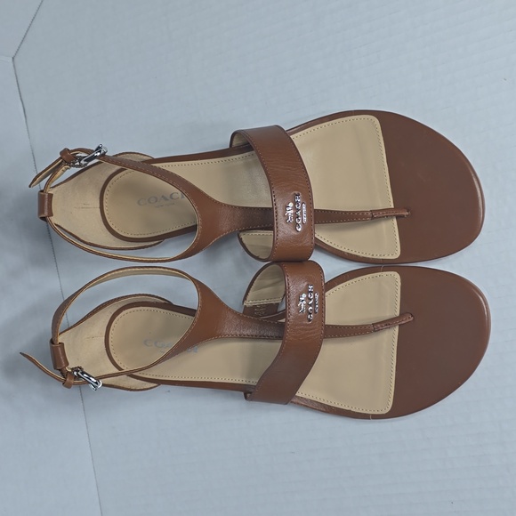 Womens Coach Vienna Brown Tan Leather Wedge Thong Ankle Strap Sandals Size 8.5B - Picture 16 of 16